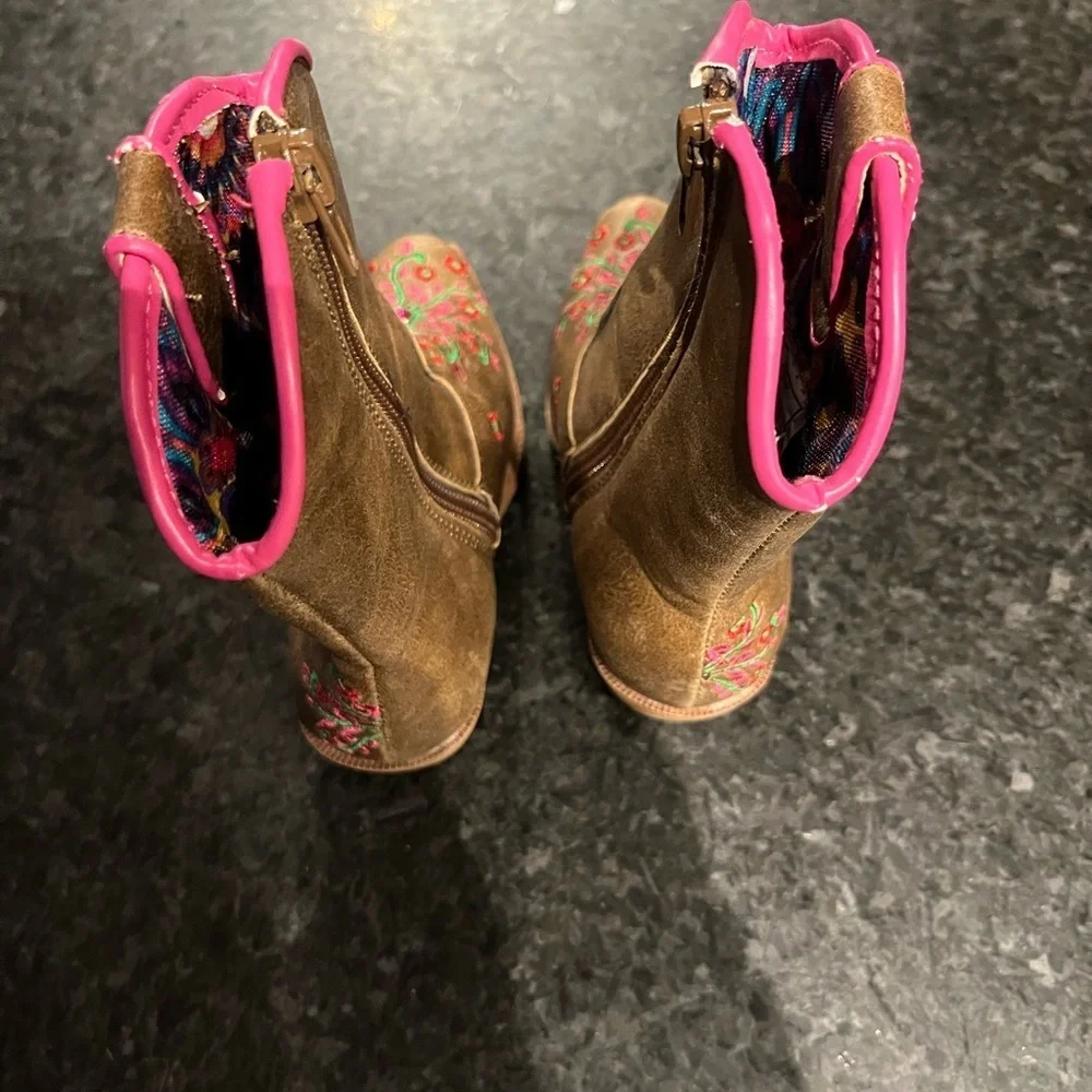 Blazin Roxx Brown Boots with Pink and Green Embroidery
